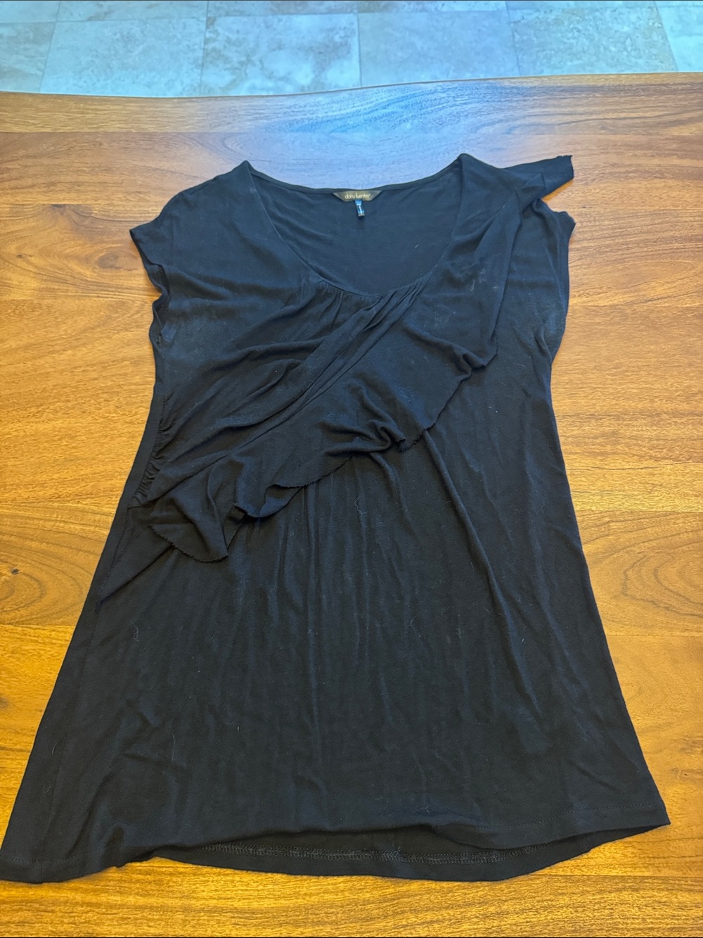 Daisy Fuentes Black Ruffle-Accent Women’s Top